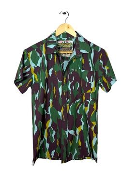 Warrior Indonesian Menpor Camo Button Down Shirt Stretch Camp Shirt XS